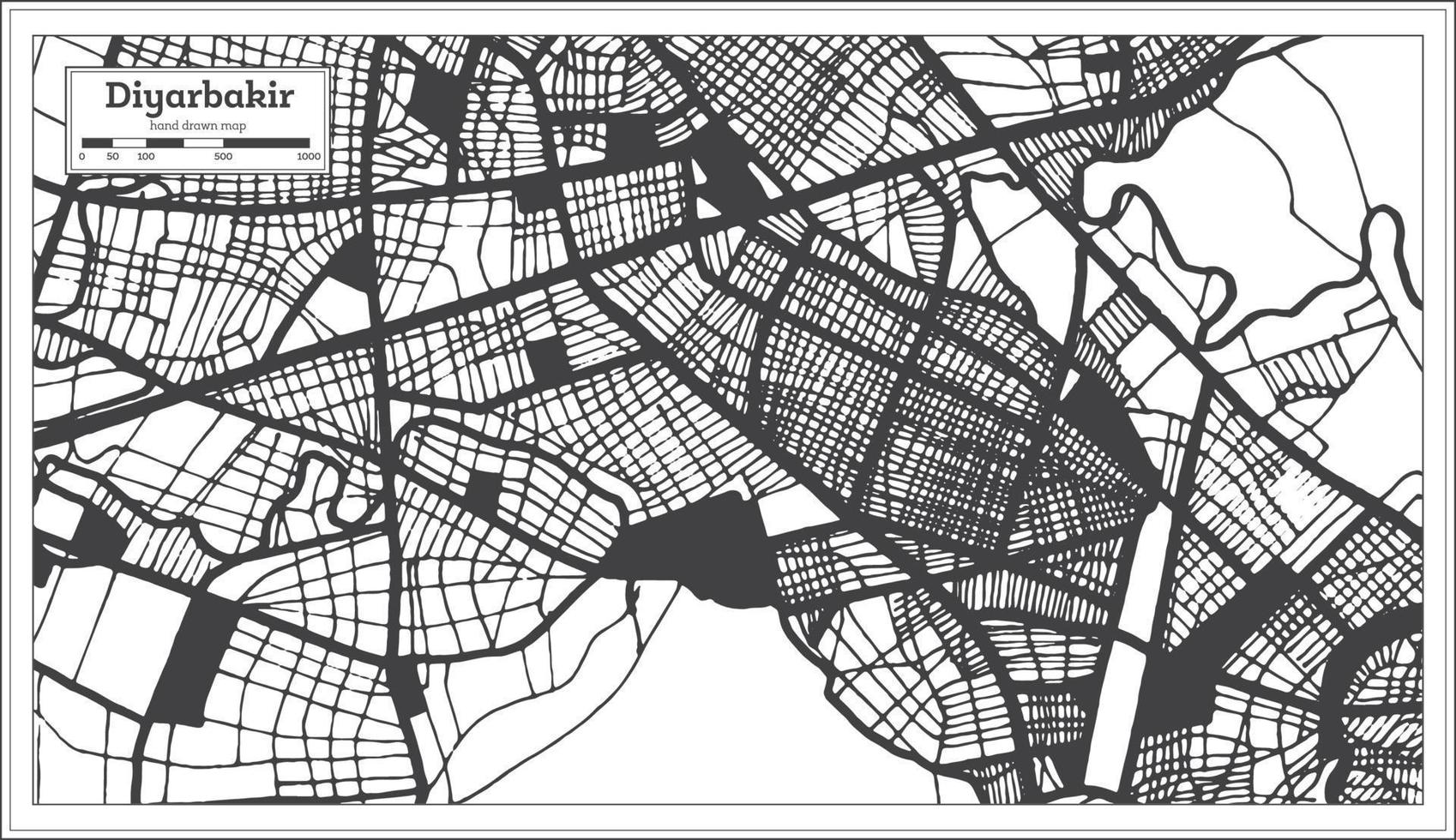 Diyarbakir Turkey City Map in Black and White Color in Retro Style. Outline Map. vector