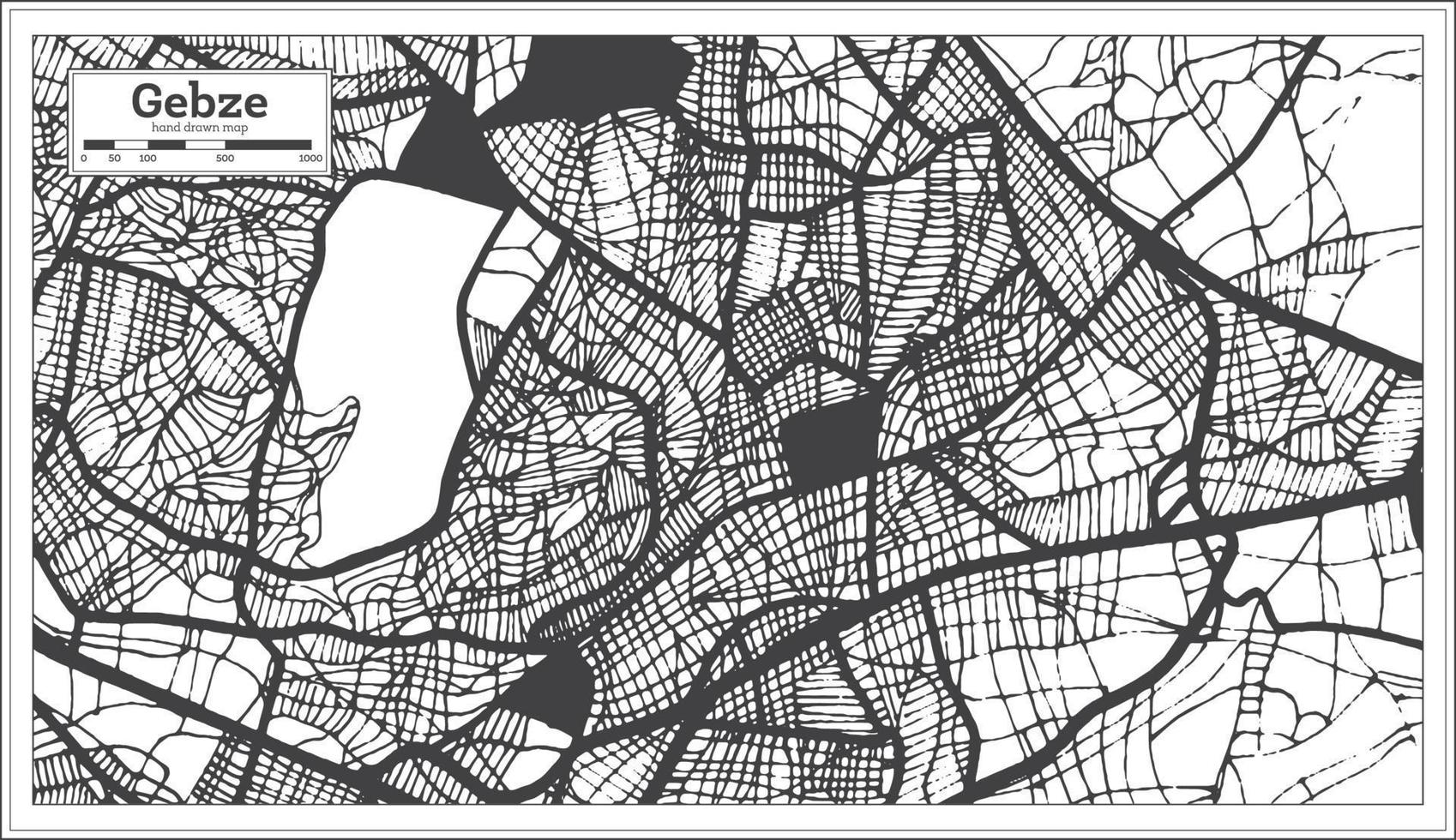 mapa de la ciudad de gebze turquía en color blanco y negro en estilo retro. esquema del mapa. vector