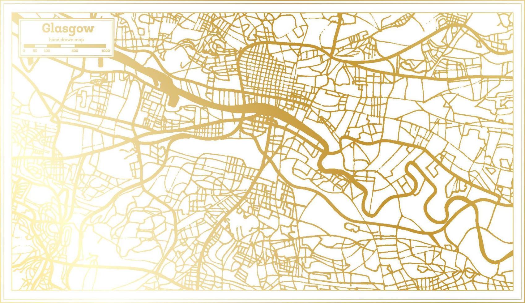 mapa de la ciudad de glasgow escocia en estilo retro en color dorado. esquema del mapa. vector