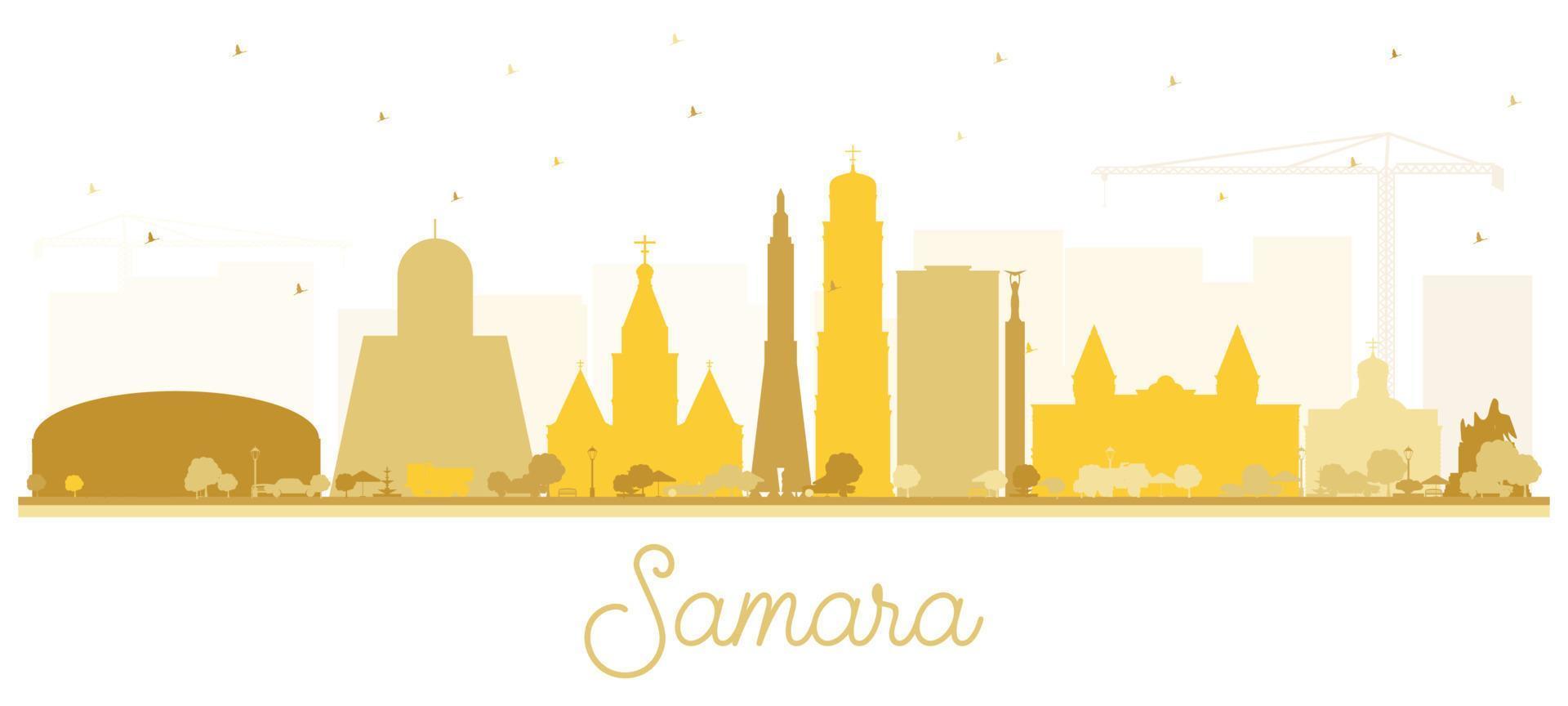Samara Russia City Skyline Silhouette with Golden Buildings Isolated on White. vector