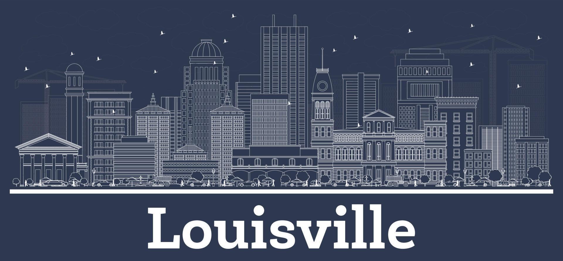 Outline Louisville Kentucky USA  City Skyline with White Buildings. vector