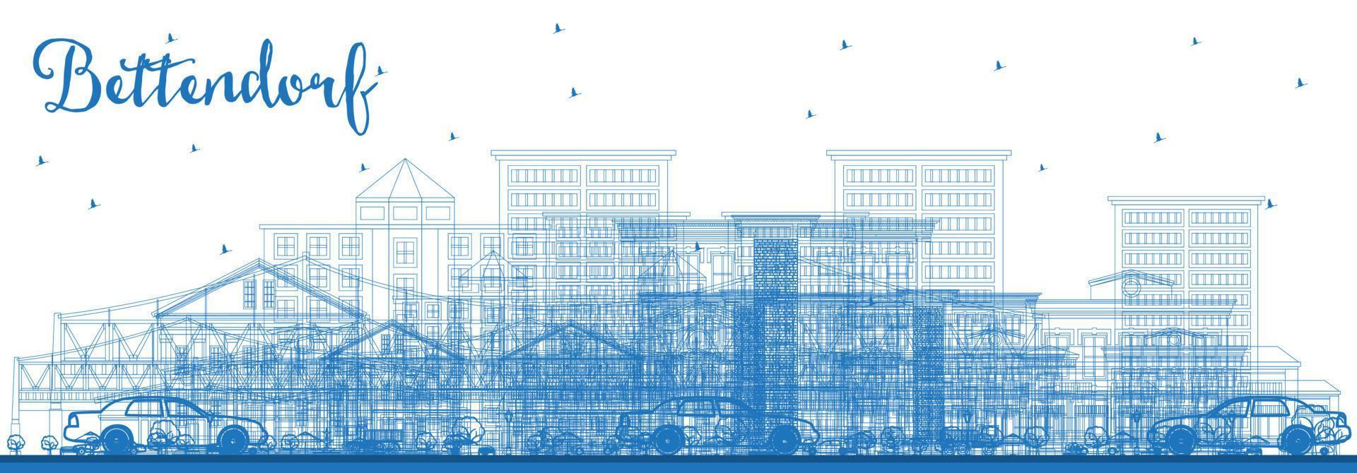 Outline Bettendorf Iowa Skyline with Blue Buildings. vector