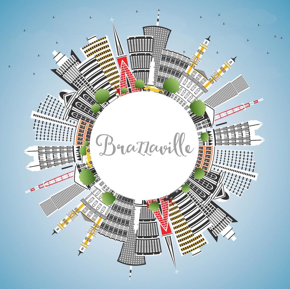 Brazzaville Republic of Congo City Skyline with Gray Buildings, Blue Sky and Copy Space. vector