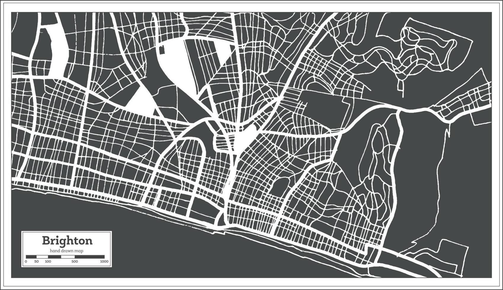 mapa de la ciudad de gran bretaña de brighton en color blanco y negro en estilo retro. esquema del mapa. vector