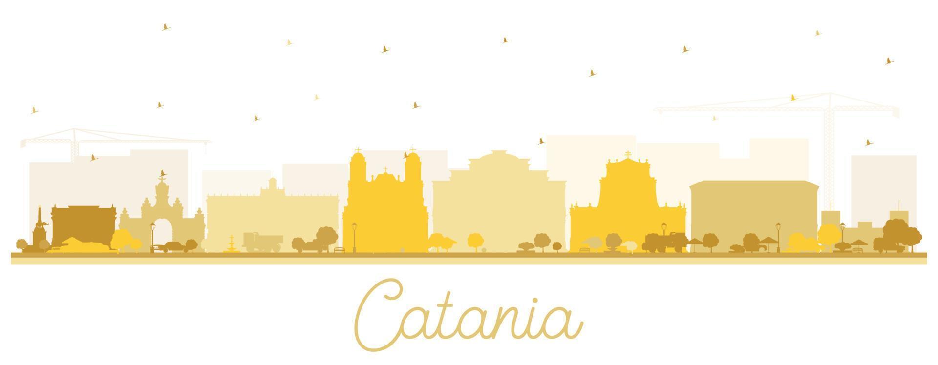 silueta del horizonte de la ciudad de catania italia con edificios dorados aislados en blanco. vector