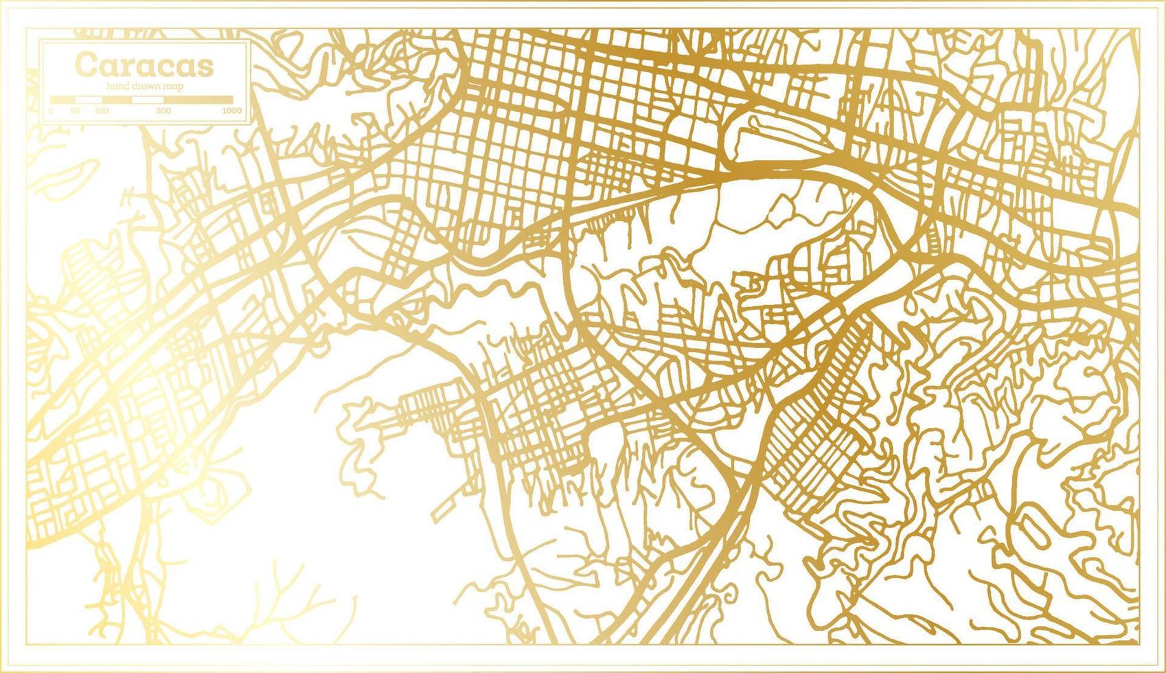 Caracas Venezuela City Map in Retro Style in Golden Color. Outline Map. vector