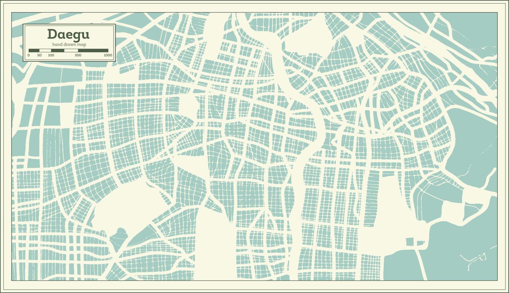 Daegu South Korea City Map in Retro Style. Outline Map. vector