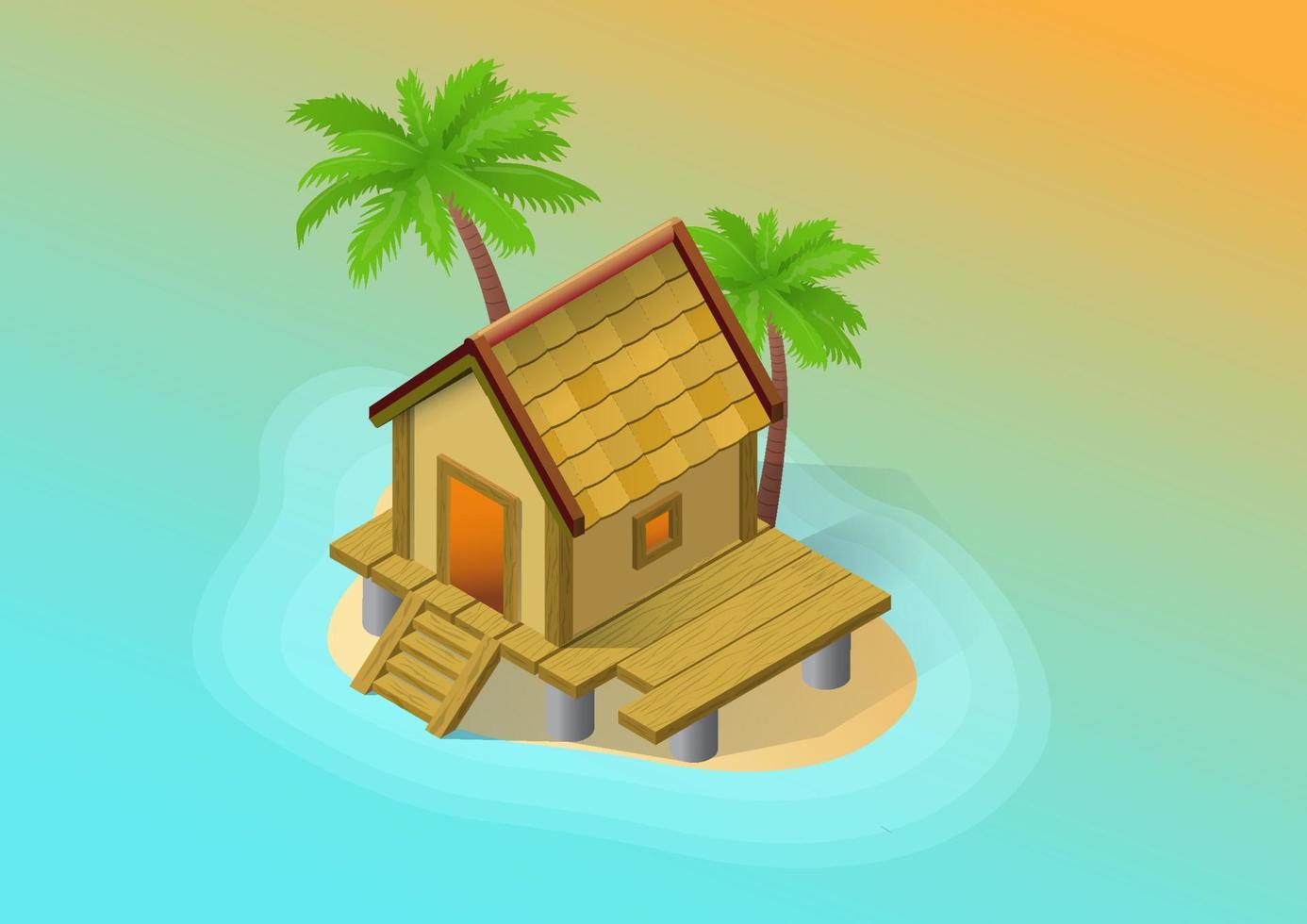 ilustración de una isla con una casa de madera vector