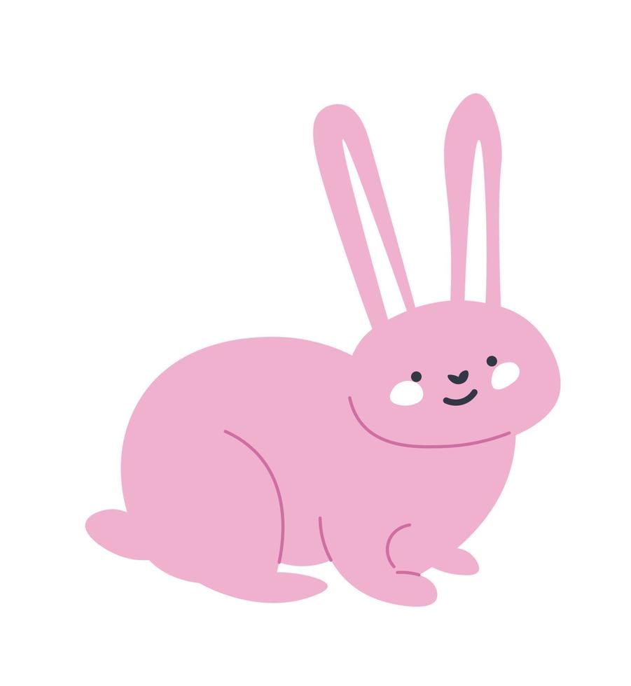 Pink bunny with long ears, hare wild animal rabbit vector