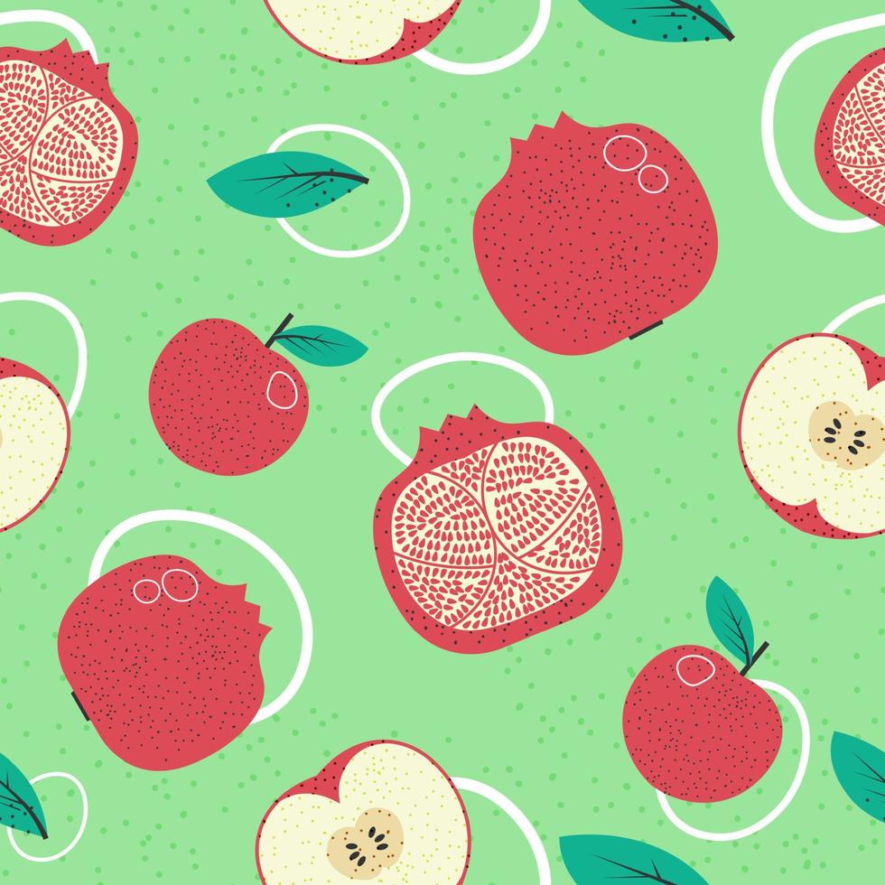 Pomegranate and apple, summer fruits patterns vector
