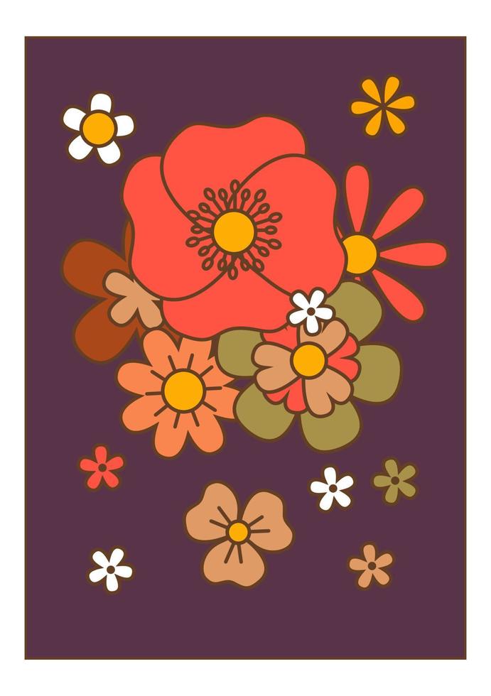 flores florecientes, botánica salvaje, amapolas y margaritas vector