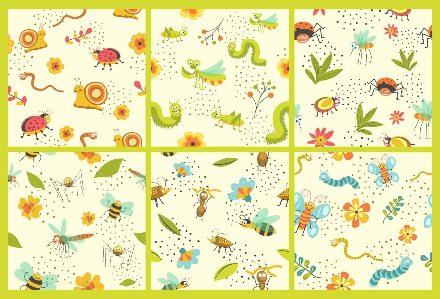 Pattern decoration with insect, wildlife plant set vector