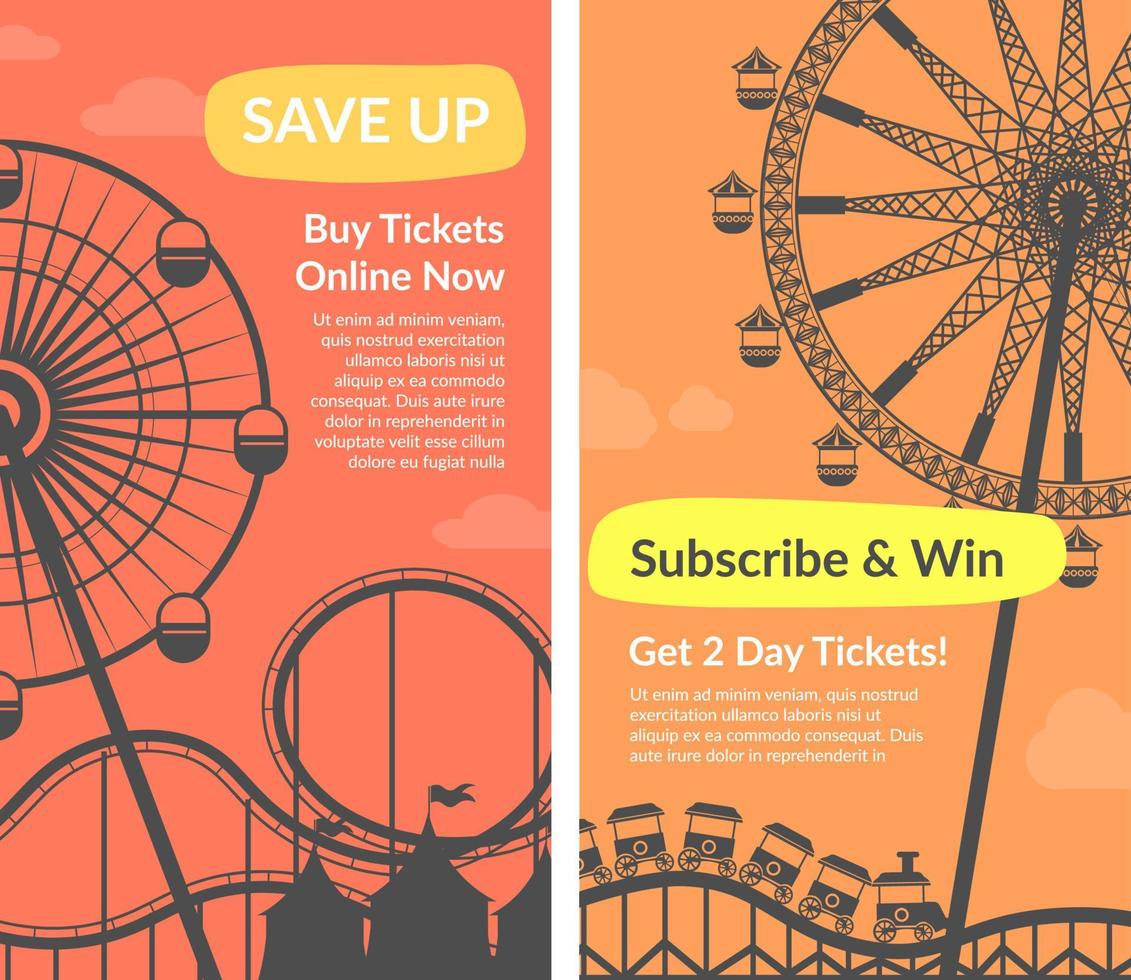 Amusement park, buy tickets online, subscribe vector