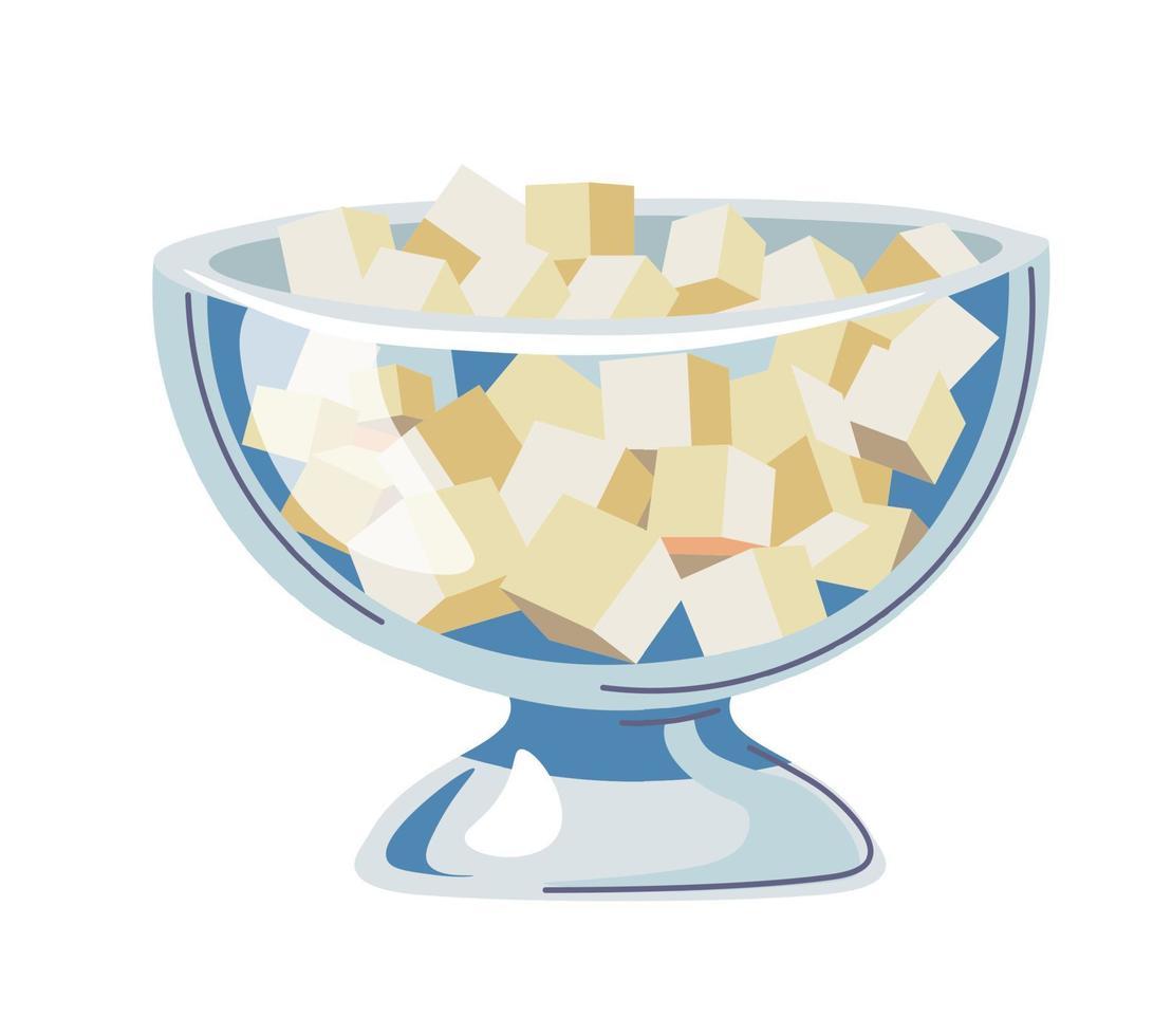 Glass container with cubed sugar, cafe or home vector