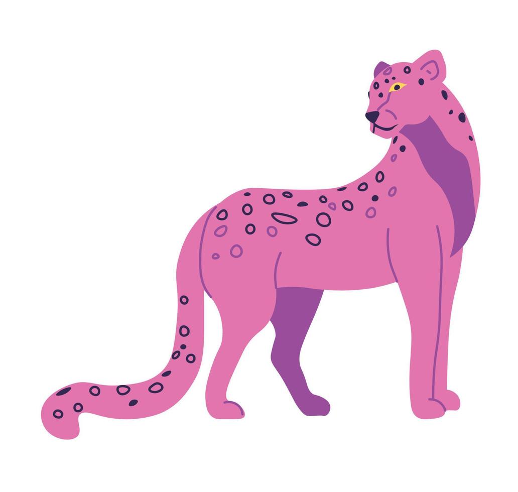 Tropical fauna and animals, pink cheetah character vector