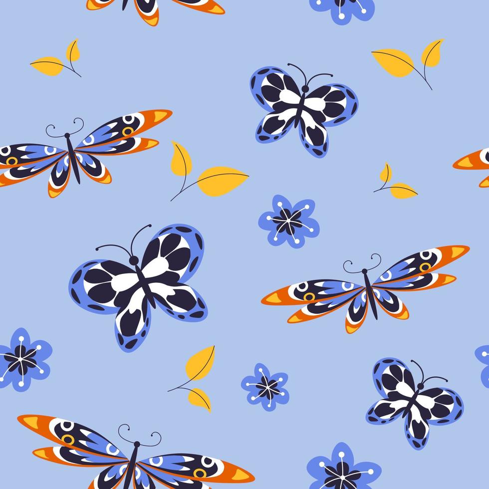 patrón de mariposas voladoras y hojas que caen vector