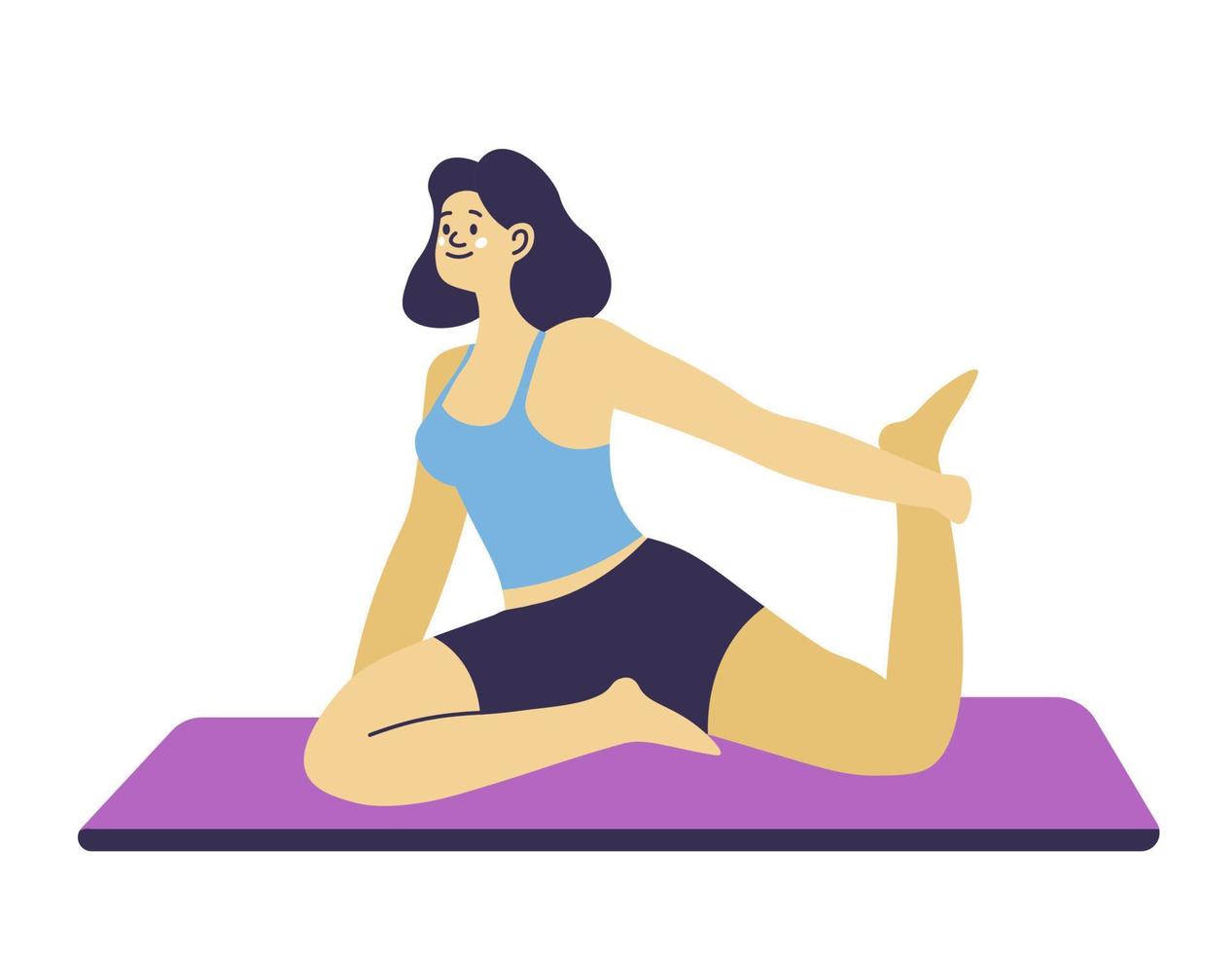 mujer estirándose en la alfombra, ejercicios de yoga asanas vector