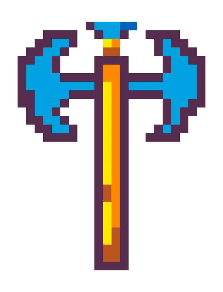 Pixelated ax for knight or fighter in arcade game vector