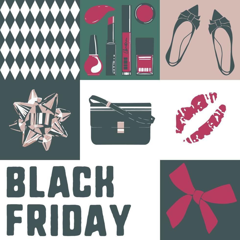 Sales discounts black Friday, fashion and beauty vector