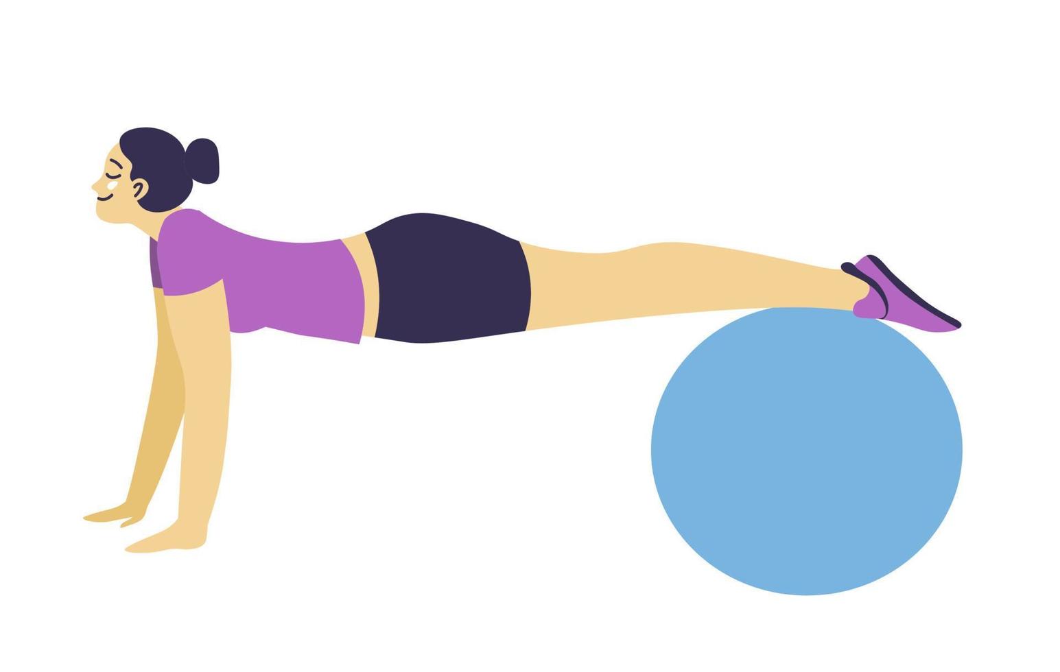 Fitness ball exercises, holding plank for muscles vector