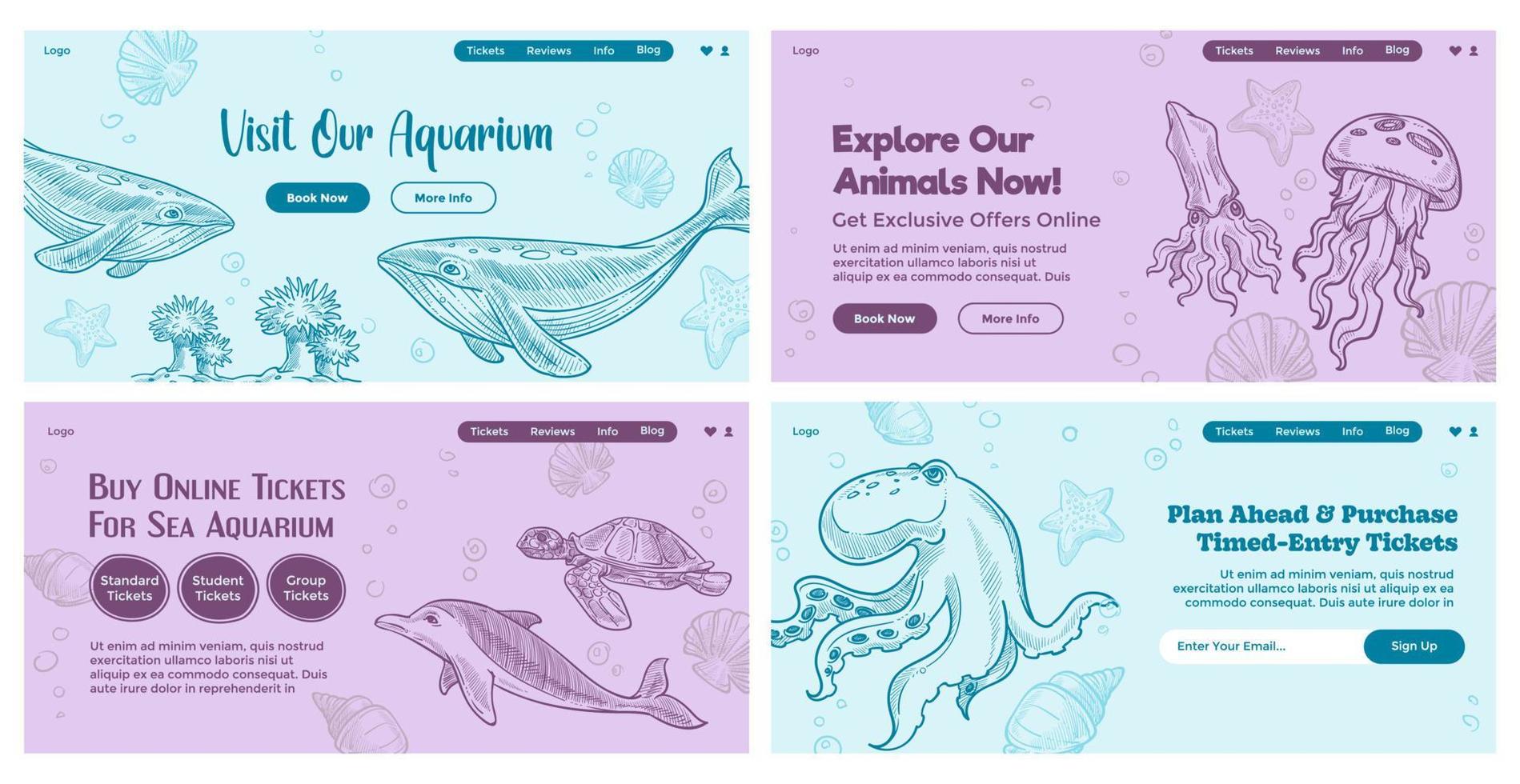 promoción del acuario marino en el diseño del conjunto de banners web vector