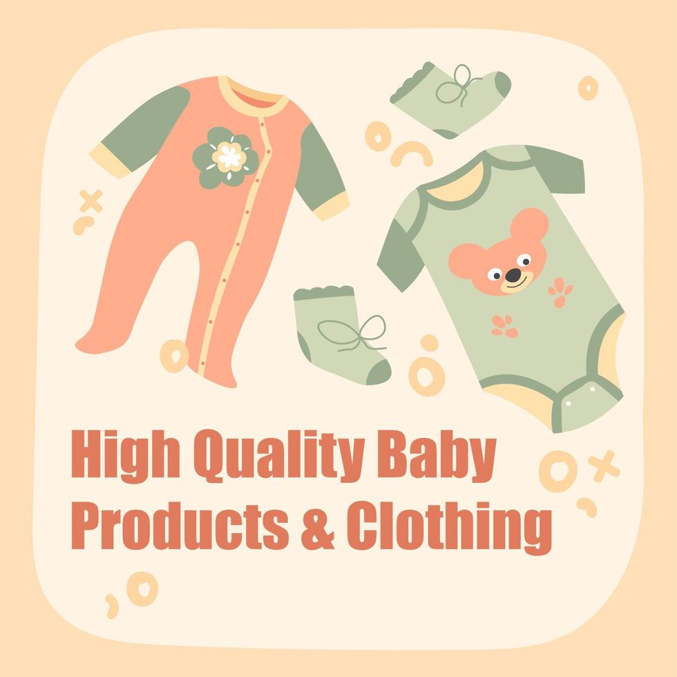 banner de ropa y productos para bebés de alta calidad vector