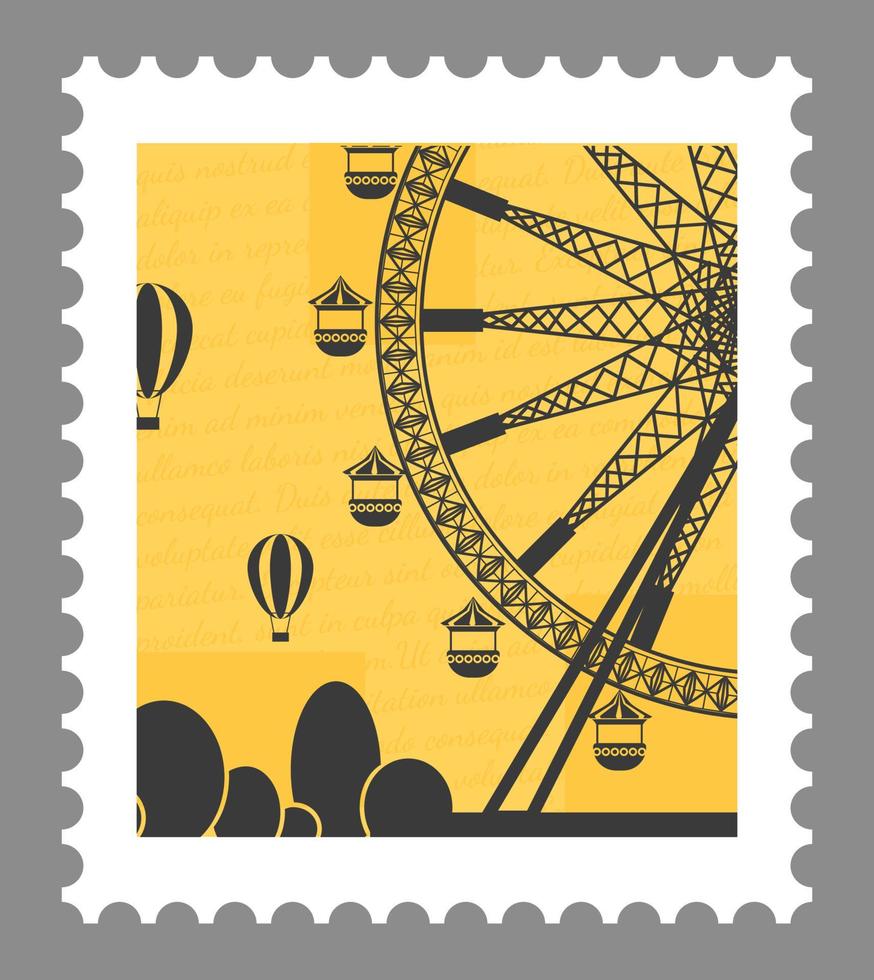 Attraction and recreation, ferris wheel postmark vector