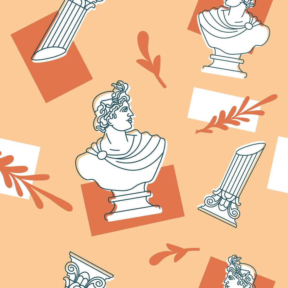 Ancient statues, Greek or Roman culture pattern vector