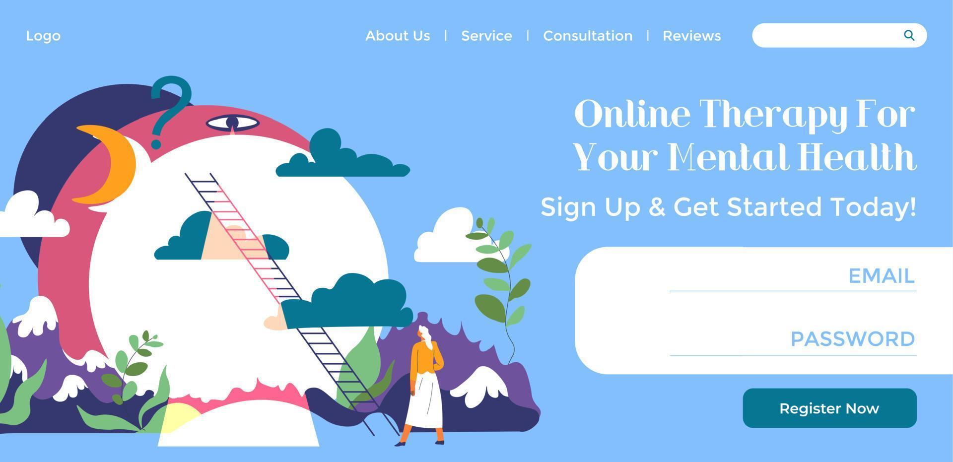 Online therapy for your mental health sign up vector