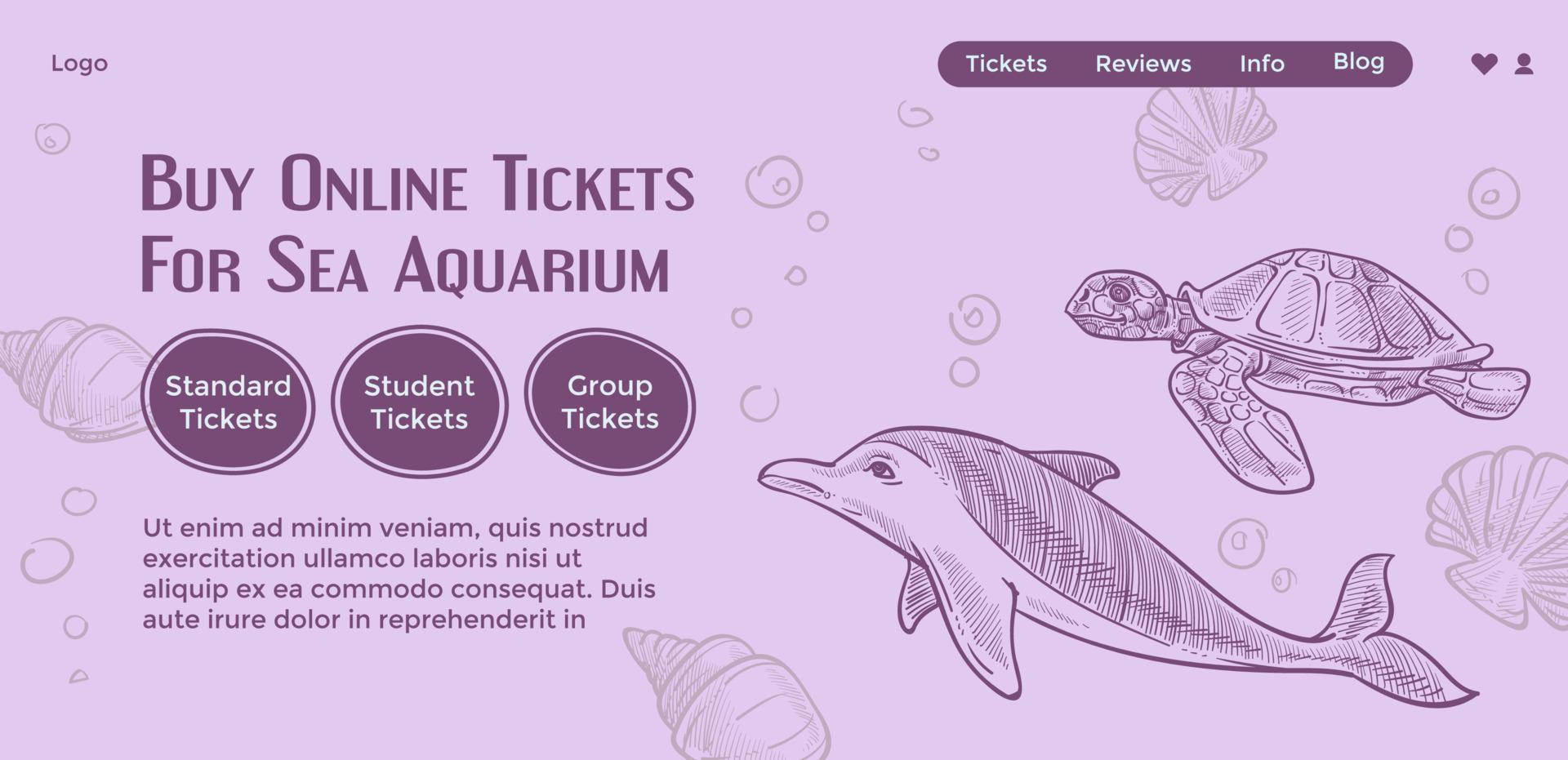 Buy online tickets for sea aquarium, websites vector