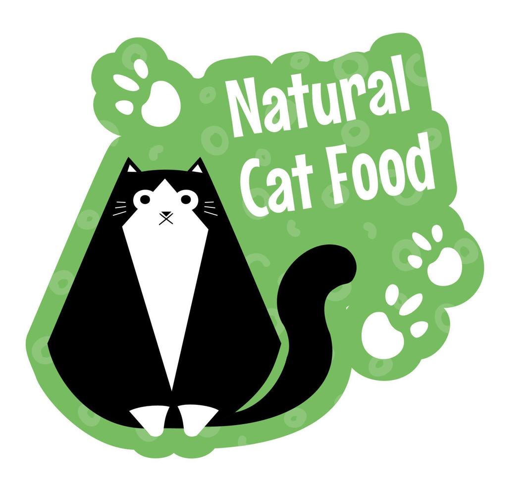 comida natural para gatos, etiqueta o emblema para el paquete vector