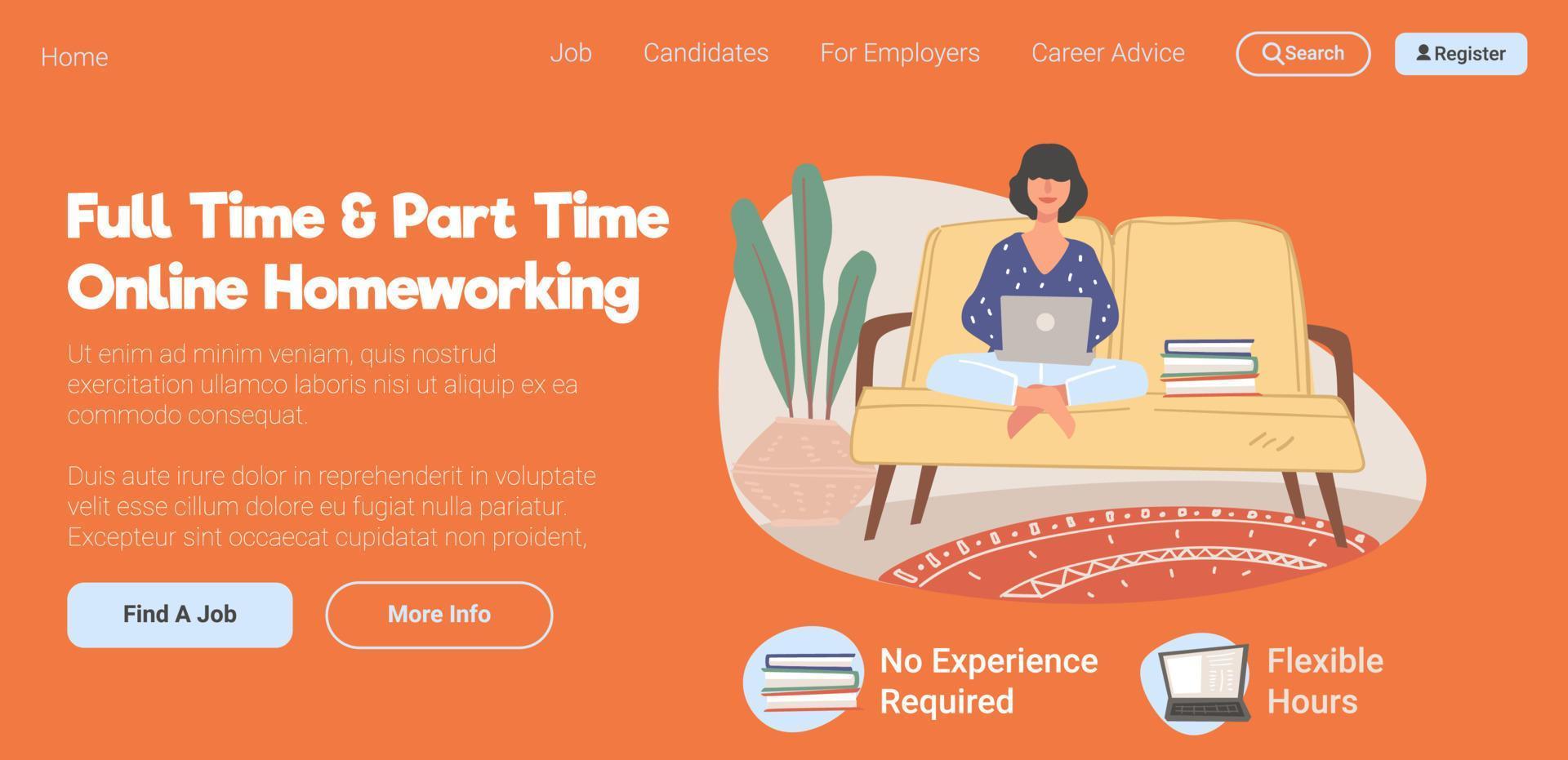 Full time and part online homeworking website vector