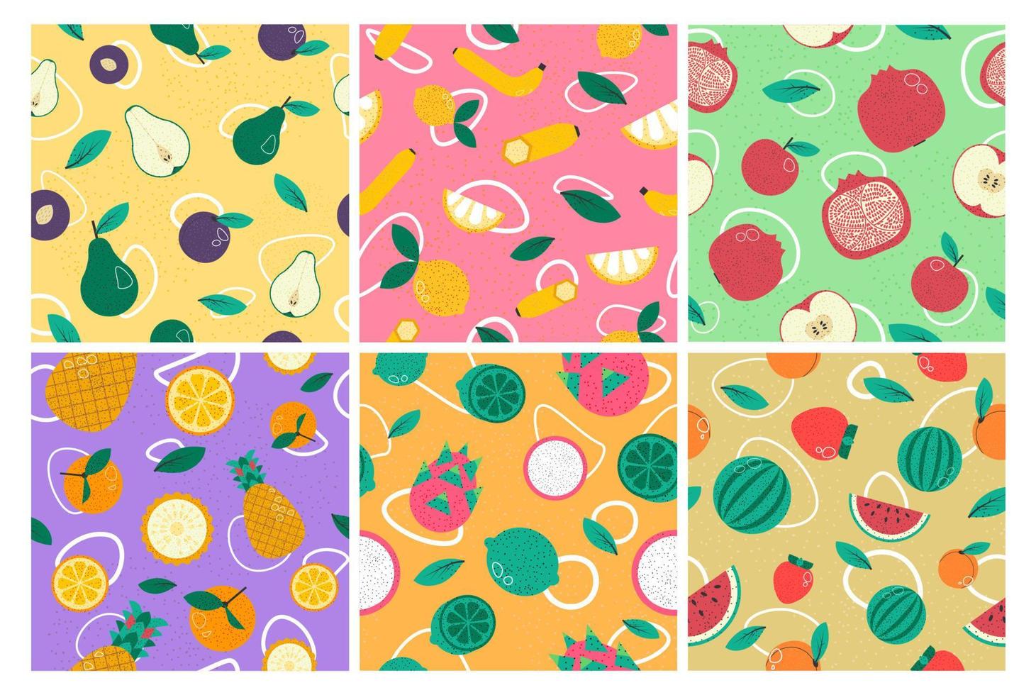 patrón de colores con conjunto de decoración de frutas tropicales vector