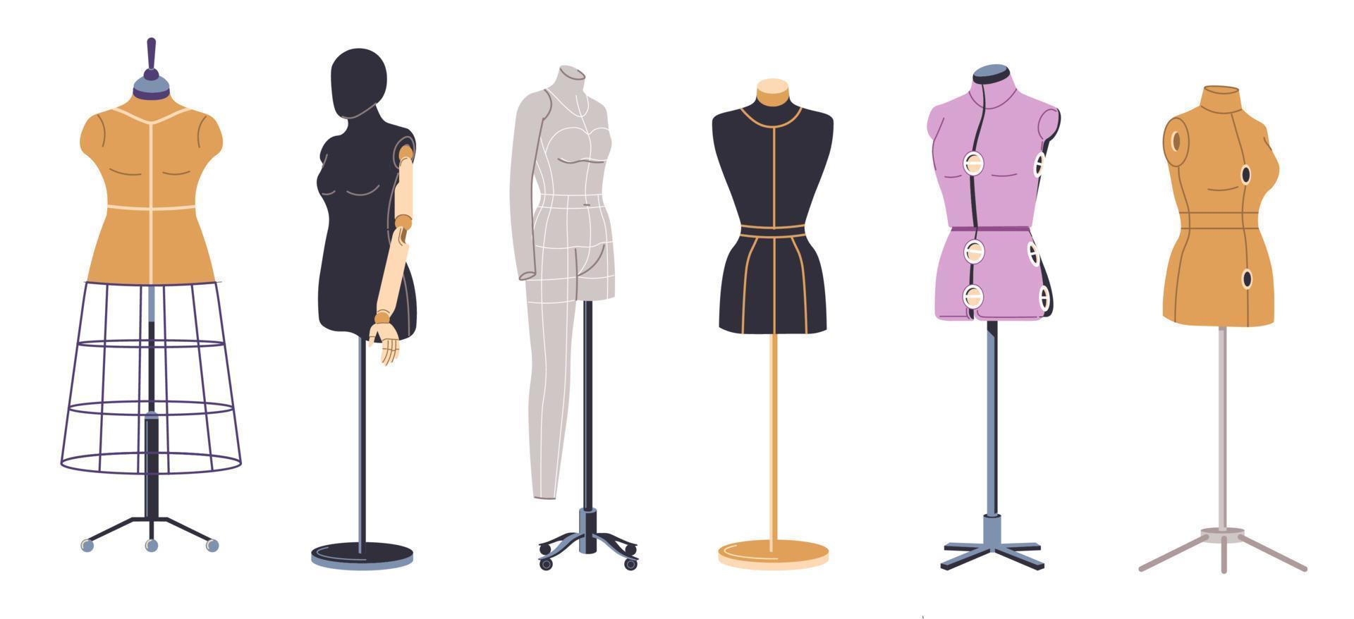 Retro Clothing Mannequin. White And Black Vector Silhouettes