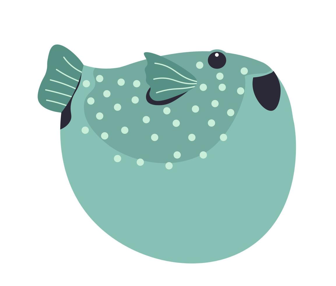 Puffer fish, underwater and sealife aquarium vector