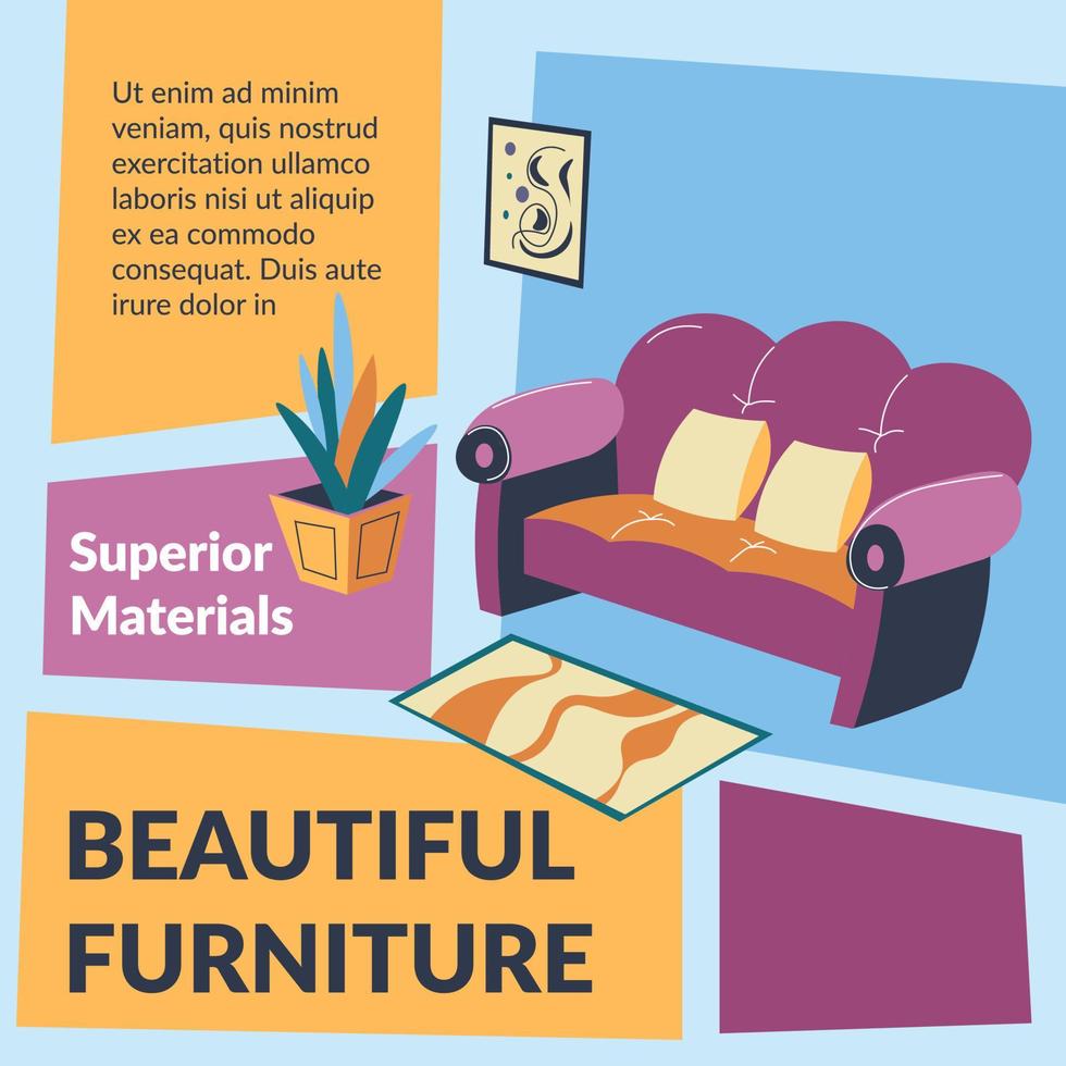 hermosos muebles, banner de materiales superiores. vector