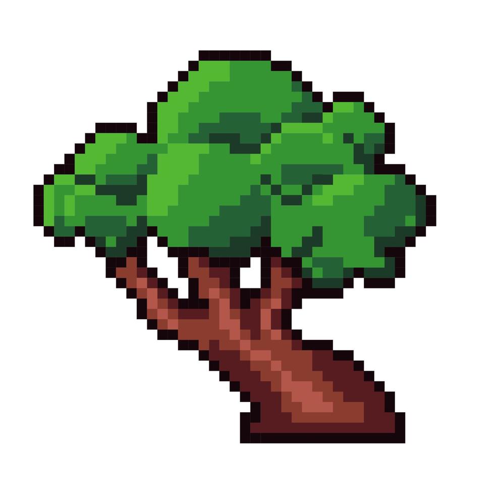 Pixelated tree with wide trunk, game settings vector