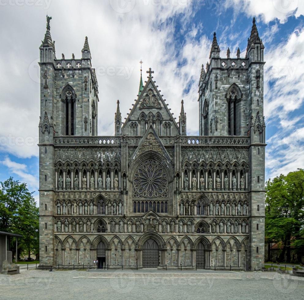 View on impressive front facade of Nidaros Domkirke in the Norwegian city od Trondheim in summer photo