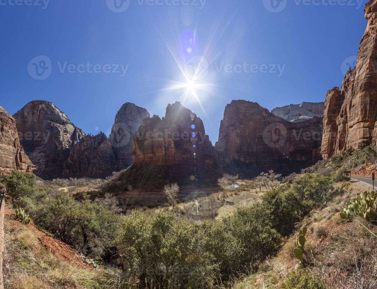 Impression from Virgin river walking path in the Zion National Park in winter photo