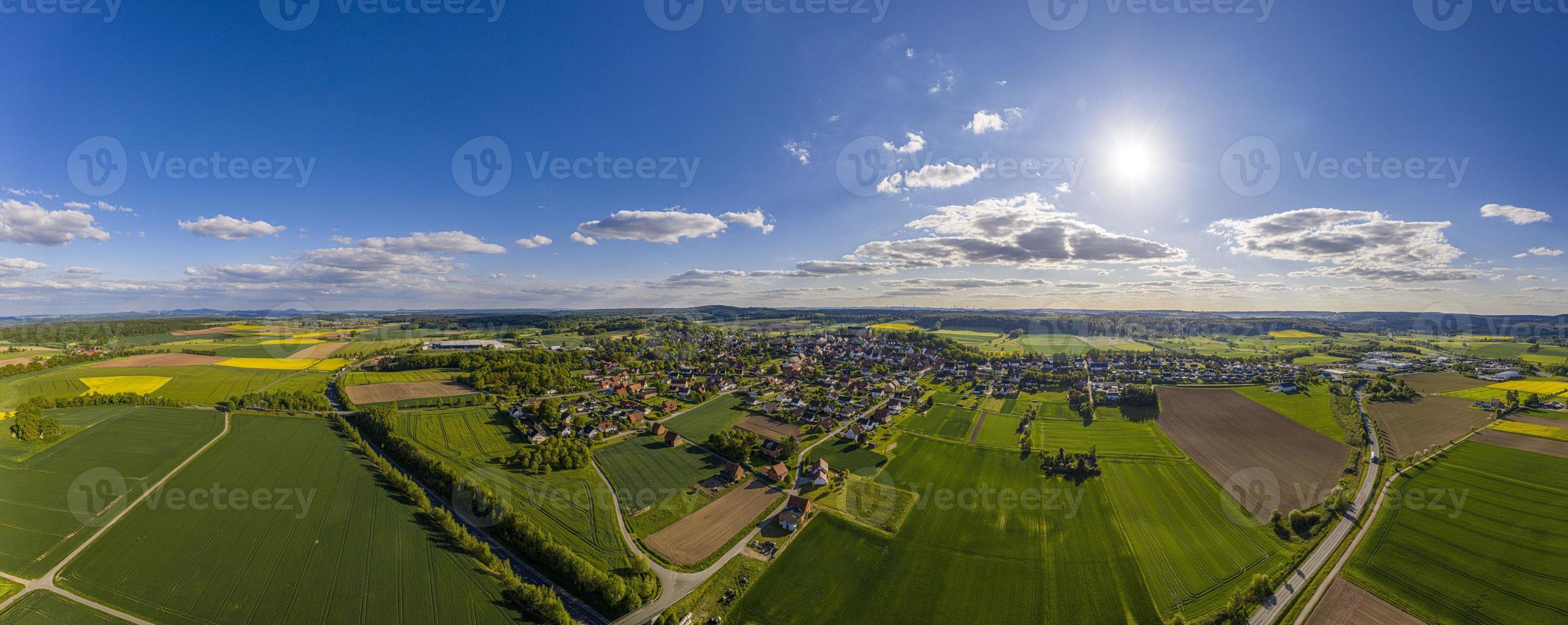 Panoramic drone picture of the town Diemelstadt in northern Hesse in Germany during daytime photo