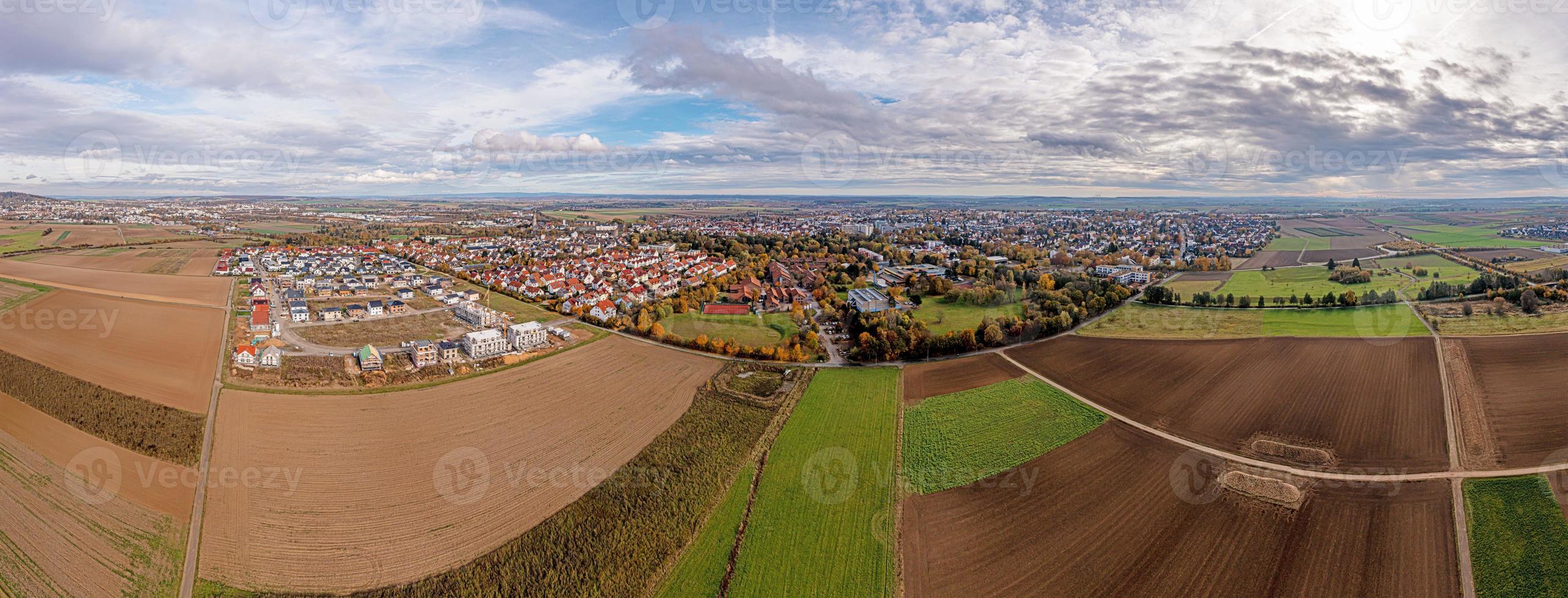 Drone panorama over Hessian town Friedberg during the day in autumn photo