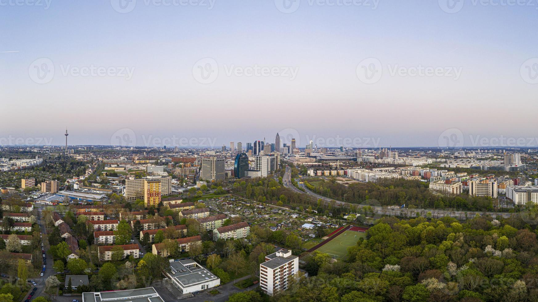 Aerial panoramic picture of the Frankfurt skyline at daytime photo