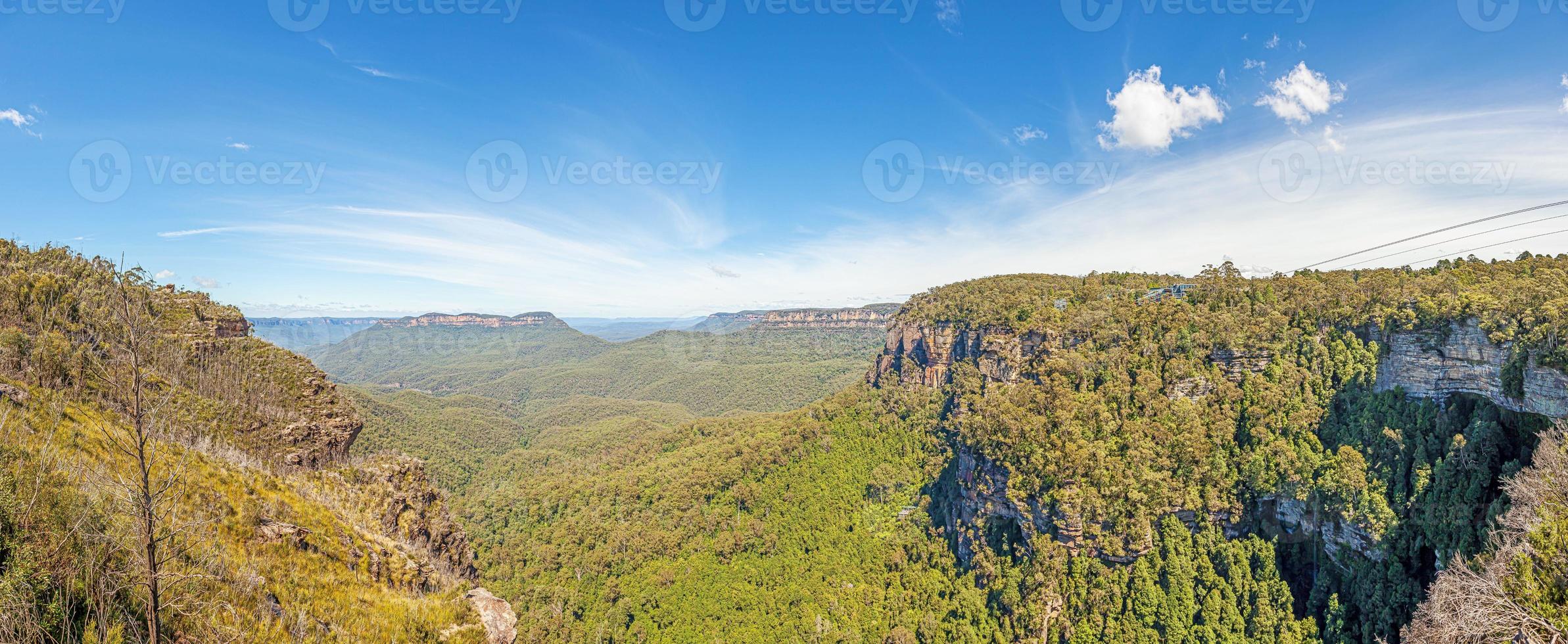 Panoramic view over the Blue Mountains in the Australian state of New South Wales during the day photo