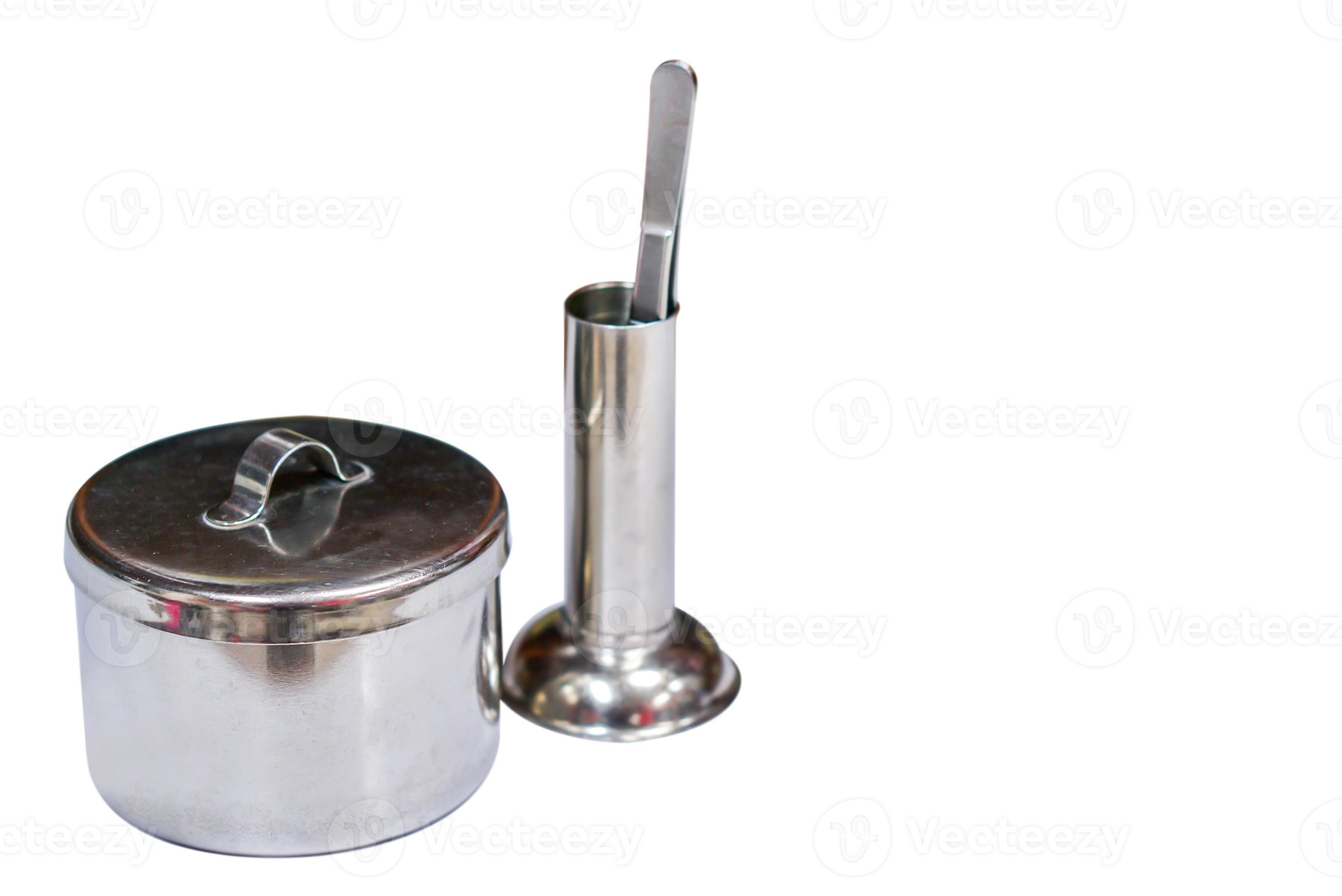 Medical stainless steel cotton wool container and surgical forceps in
