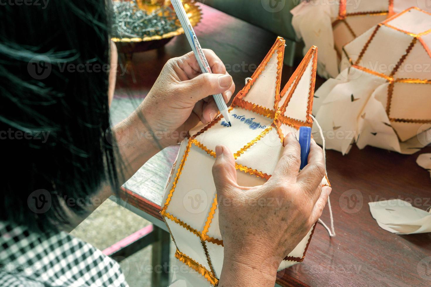 The name written on the lanterns is a tradition of northern Thai people who believe in doing what is considered the Buddha. And release the bad things out. photo