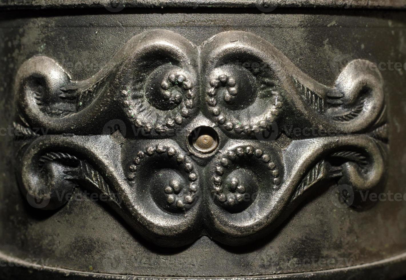 fragment of old metal candlestick macro closeup photo