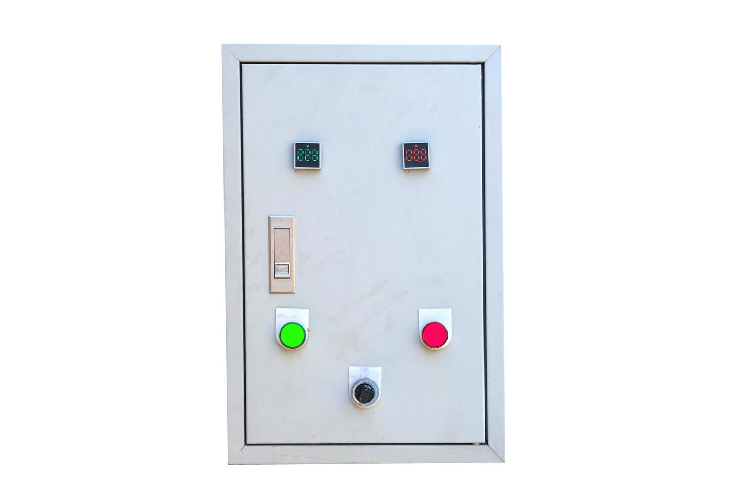 Electrical control panel on white background photo