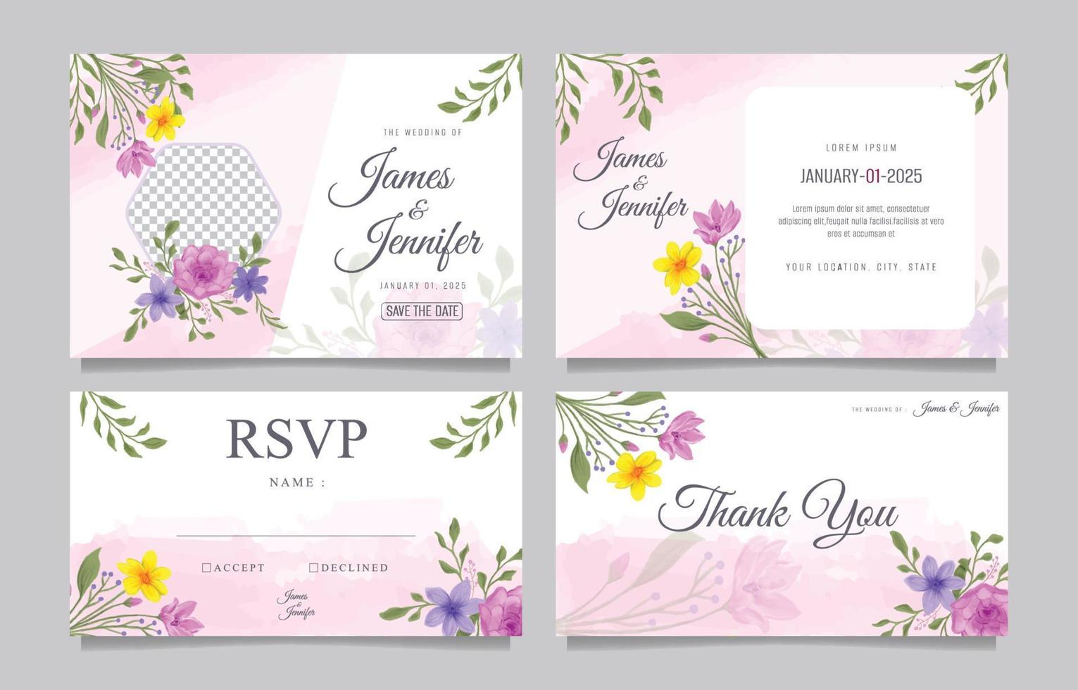 plantilla de invitación de boda de color de agua vector