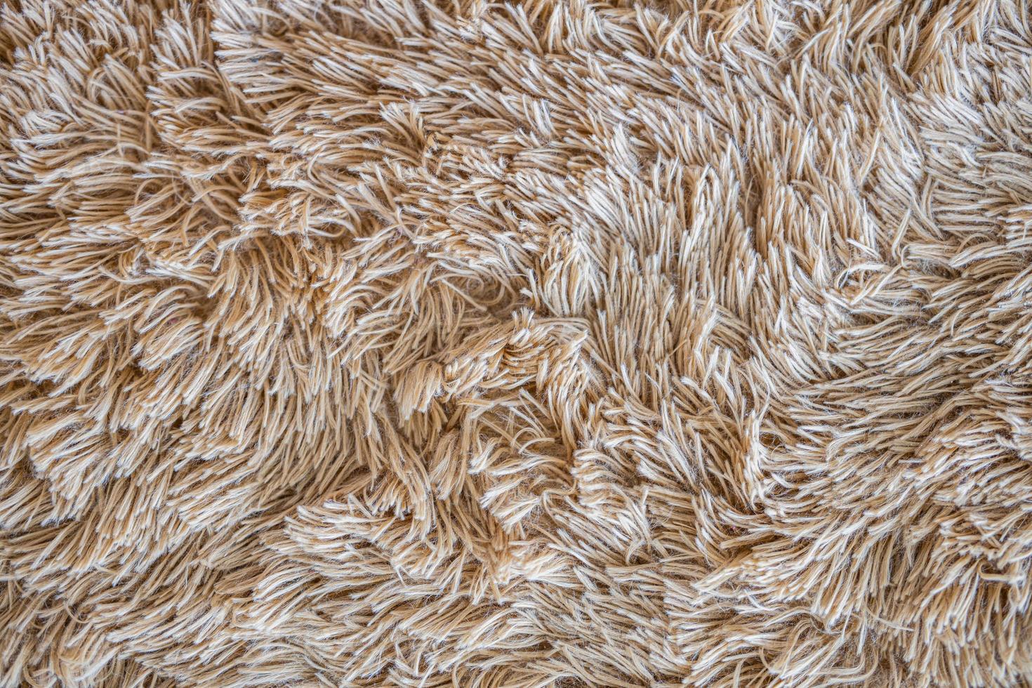 Brown wool with yellow and brown top texture background, light natural sheep wool, beige seamless cotton, texture of fluffy fur for designers, close-up fragment beige wool carpet photo