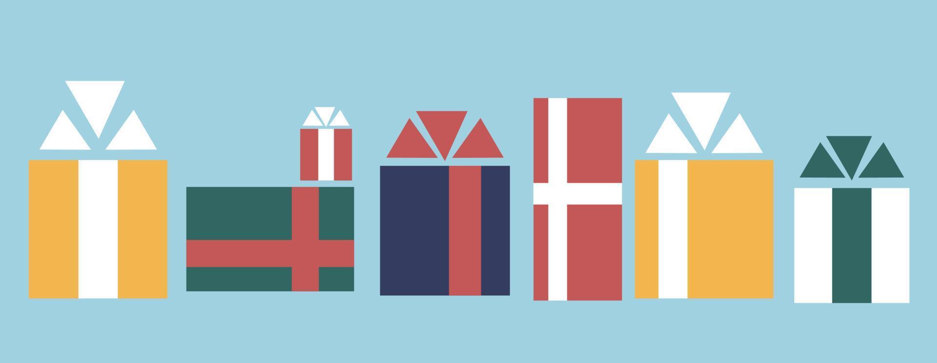 Christmas and new year presents, gift row of boxes vector